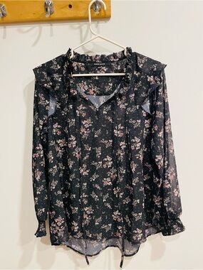 Papermoon Floral Long Sleeve Top - Blue and Pink